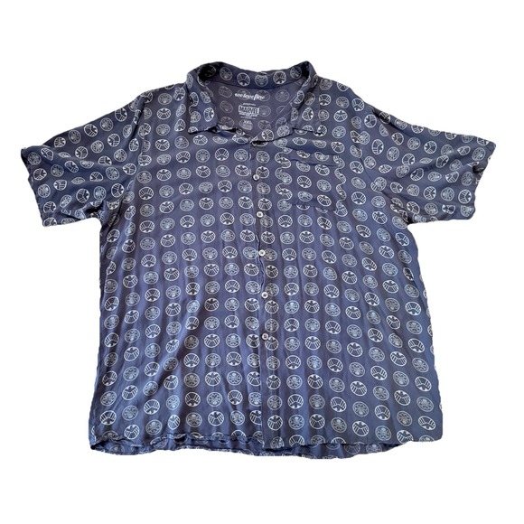 Marvel Other - Marvel 2XL‎ Mens Short Sleeve Button Shirt Blue Rayon